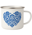 Plechový hrnek - lidové srdíčko - modré