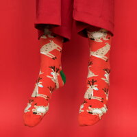 Červené vianočné ponožky so sobíkmi , ako prekvapenie-darček pod stromček-Ponožky - Sobíky