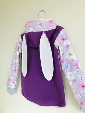 Softshellová bunda květinková fialová s oušky