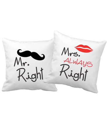 Sada 2ks povlečení na polštář - Mr. Right - Mrs. always right