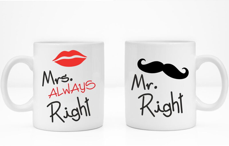 Sada: 2 hrnky Mr. Right / Mrs. always right