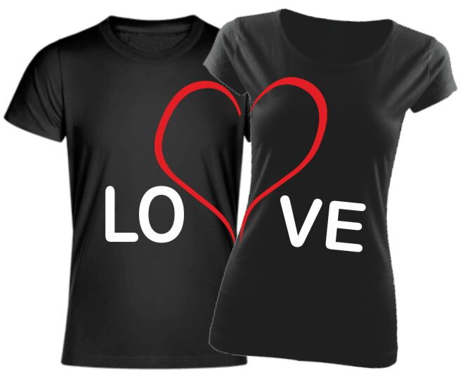 Partnerské trička LOVE (dámské + pánské tričko)  (cena za 2ks)
