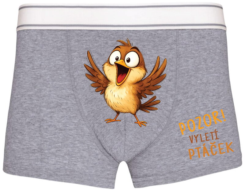 Pánské boxerky s vtipným potiskem - Pozor! Vyletí ptáček