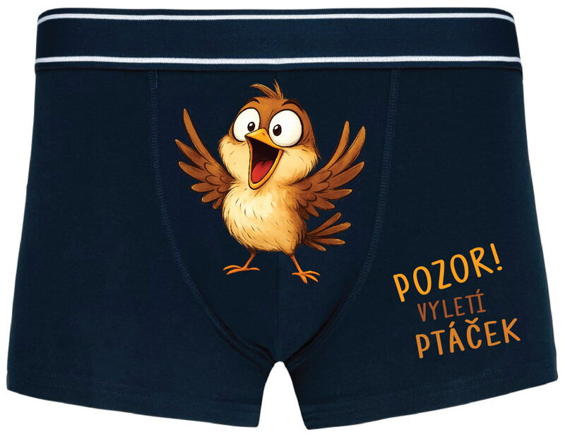 Pánské boxerky s vtipným potiskem - Pozor! Vyletí ptáček