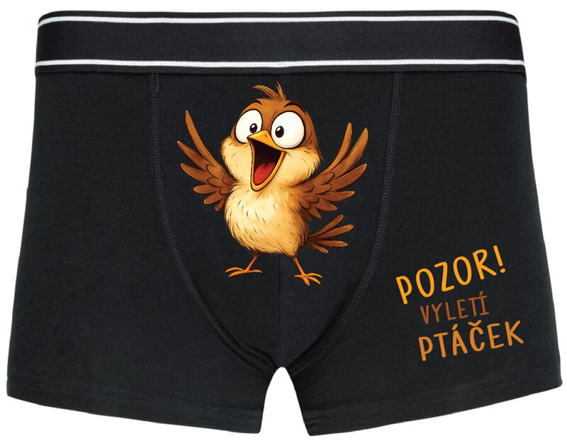 Pánské boxerky s vtipným potiskem - Pozor! Vyletí ptáček