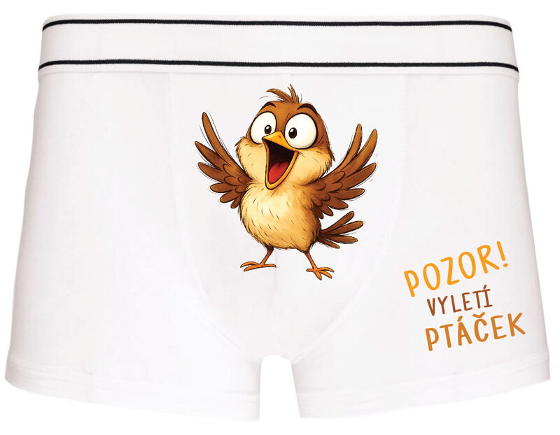 Pánské boxerky s vtipným potiskem - Pozor! Vyletí ptáček