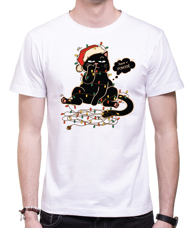 Vánoční tričko - Vánoční kočka - Jsem v pohodě