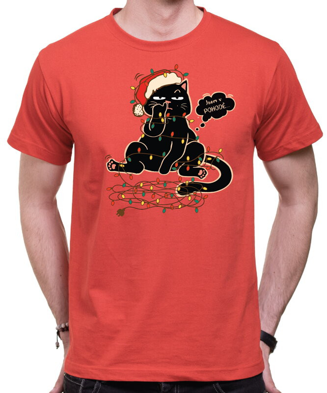 Vánoční tričko - Vánoční kočka - Jsem v pohodě