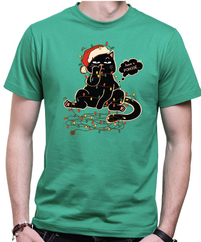 Vánoční tričko - Vánoční kočka - Jsem v pohodě