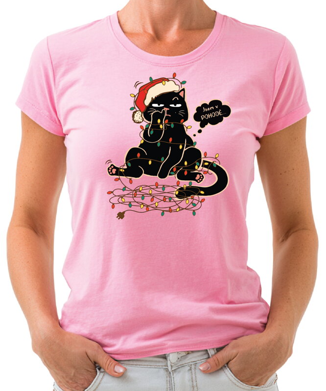 Vánoční tričko - Vánoční kočka - Jsem v pohodě