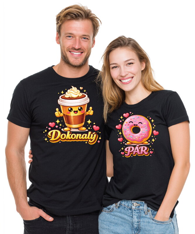 Partnerská trička - Dokonalý PÁR káva a donut 2ks