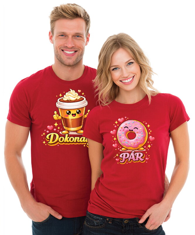 Partnerská trička - Dokonalý PÁR káva a donut 2ks