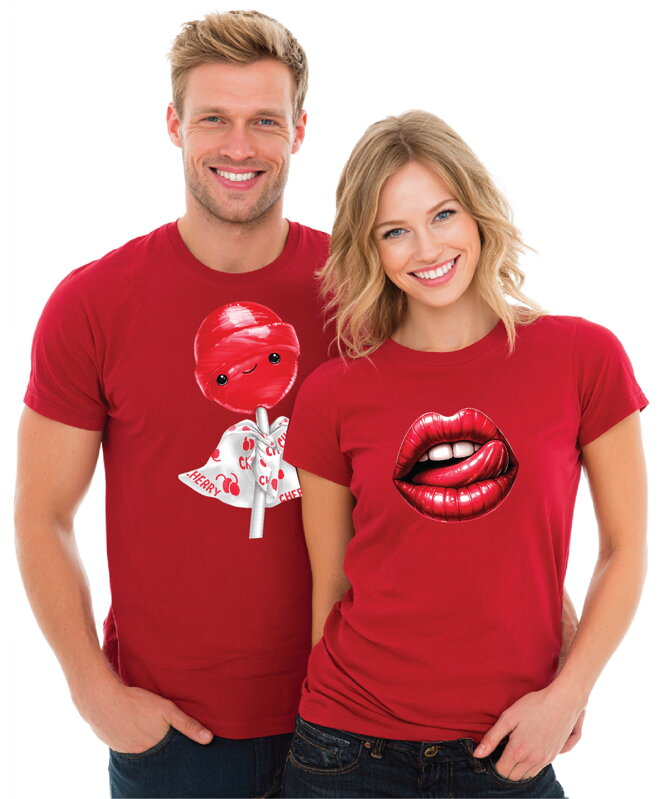 Partnerská trička - Lízátko a rty 2ks