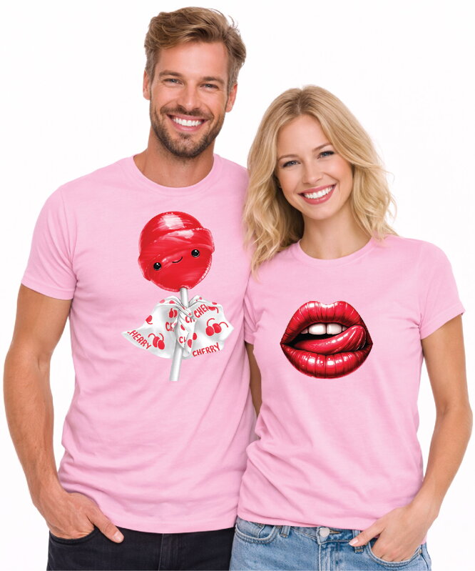Partnerská trička - Lízátko a rty 2ks