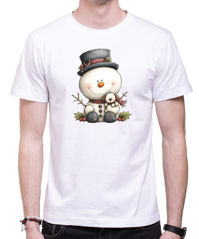 Vánoční tričko - Sněhulák s kloboukem