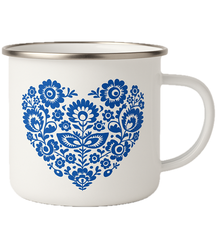 Plechový hrnek - lidové srdíčko - modré