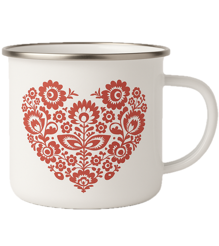 Plechový hrnek - lidové srdíčko - červené