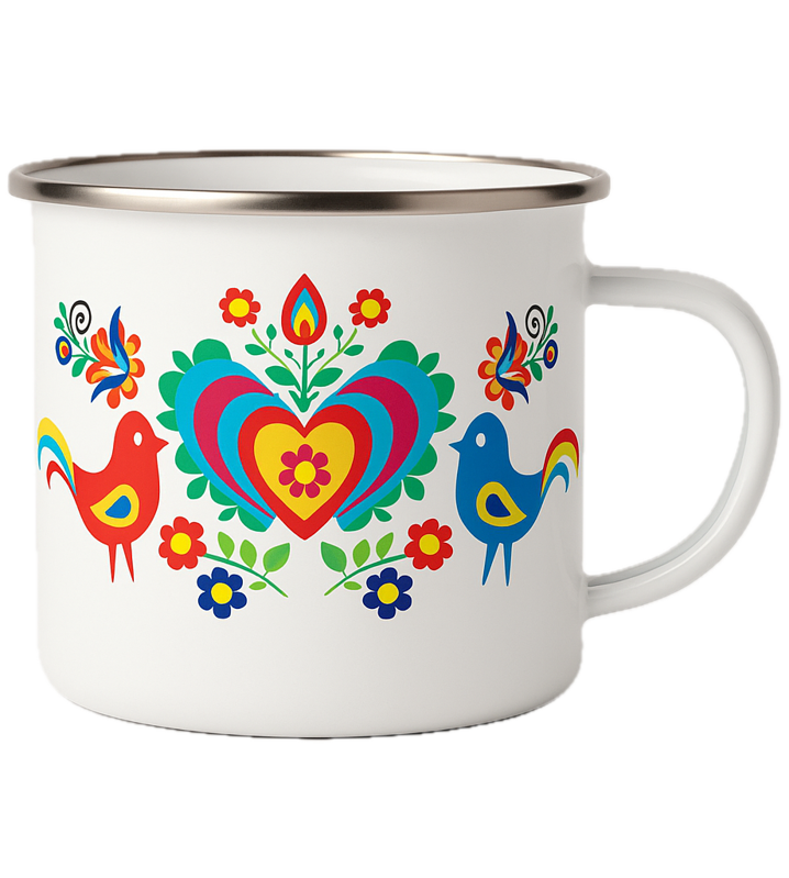 Plechový hrnek - lidový vzor - ptáčci