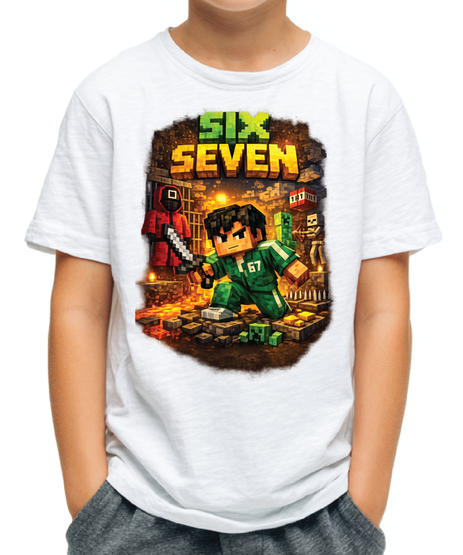 Tričko - 67 (six seven) Minecraft style 