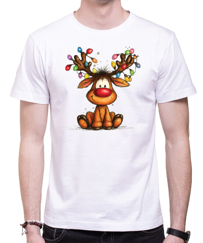 Vánoční tričko - Sobík s vánočními světýlky