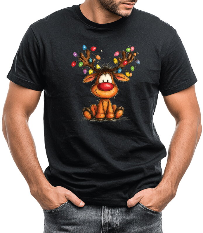 Vánoční tričko - Sobík s vánočními světýlky