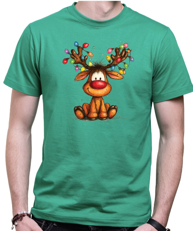 Vánoční tričko - Sobík s vánočními světýlky