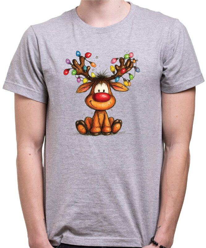 Vánoční tričko - Sobík s vánočními světýlky