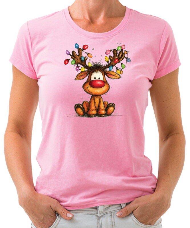 Vánoční tričko - Sobík s vánočními světýlky